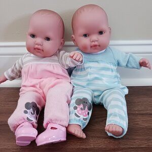 Berenguer JC Toys Lot 2 Baby Dolls 15” Cloth Body Vinyl With Outfits Boy Girl
